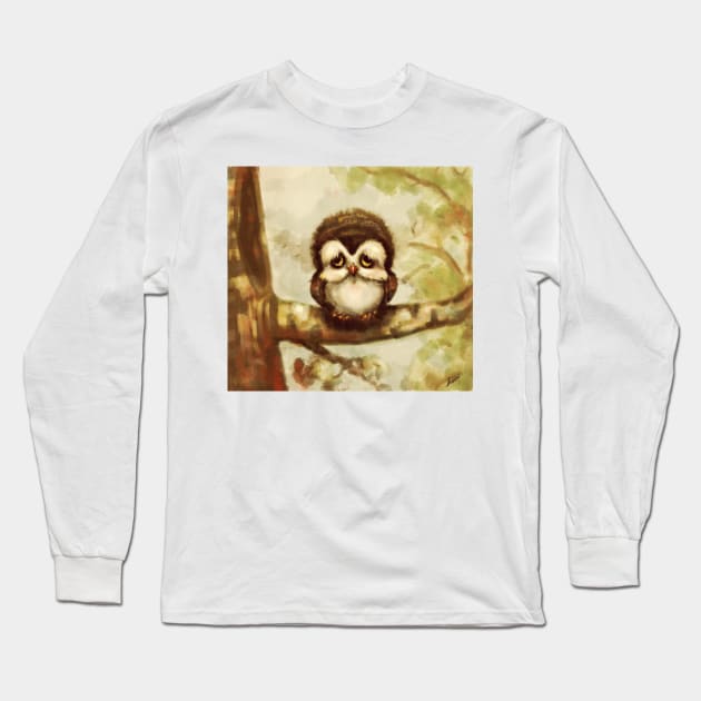 Sad baby owl Long Sleeve T-Shirt by Artofokan